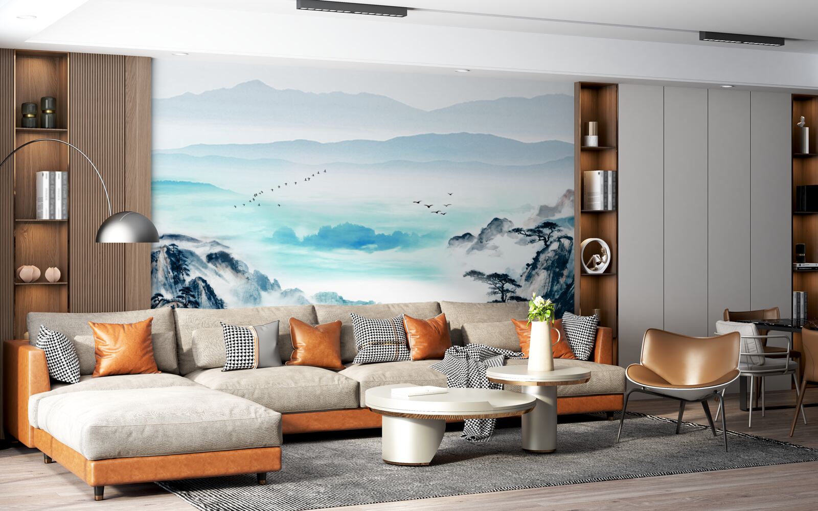 Papier peint brume sur l'eau du lac