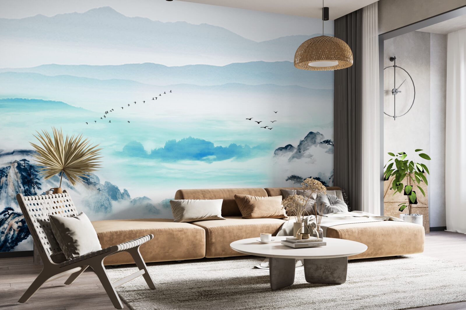 Papier peint brume sur l'eau du lac