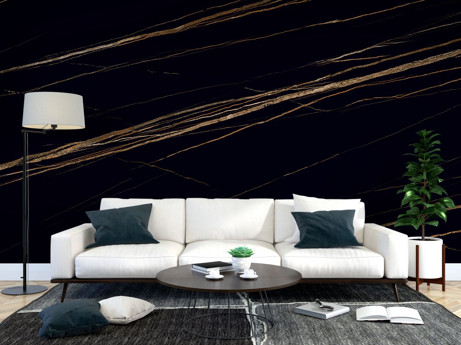 Papier peint rayures dorées sur fond noir