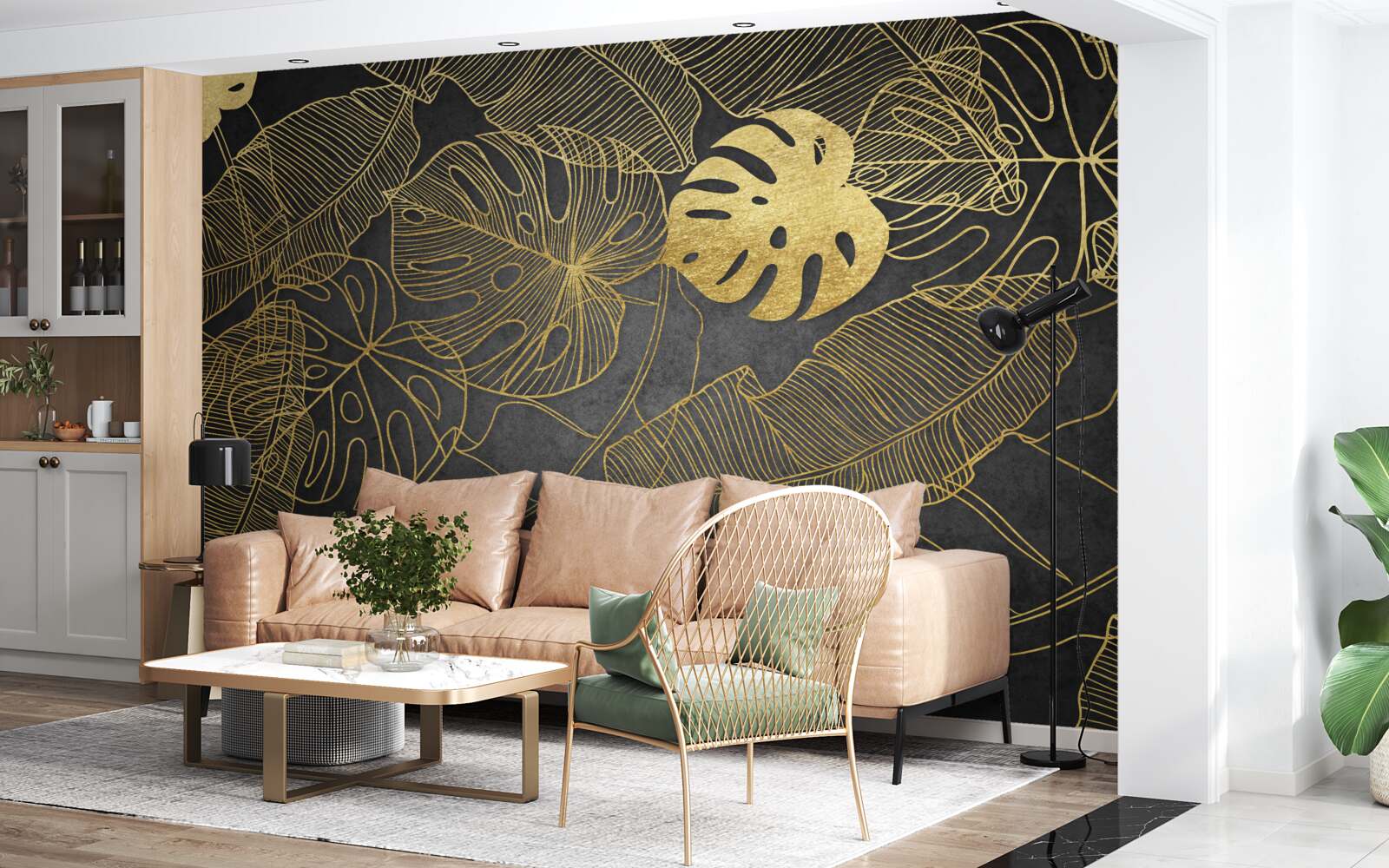 Papier peint les monstera ont des feuilles dont le contour correspond à la division dorée