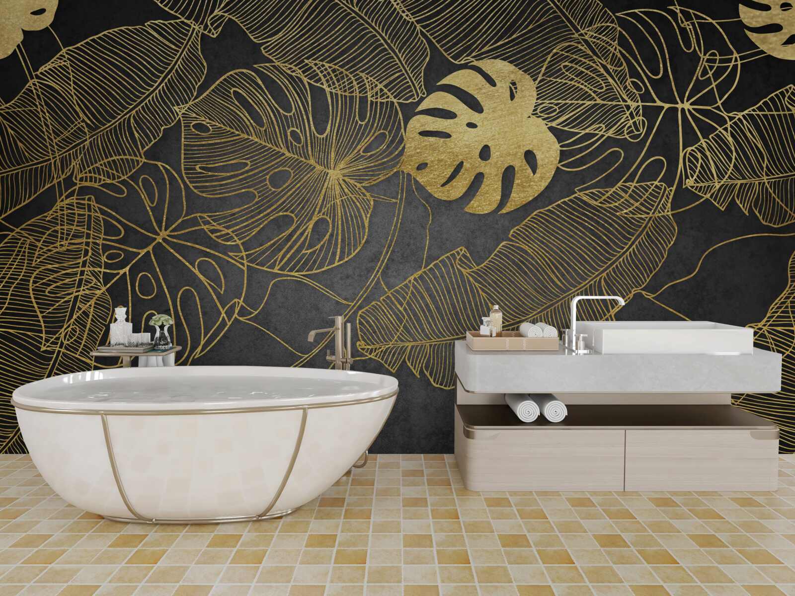 Papier peint les monstera ont des feuilles dont le contour correspond à la division dorée