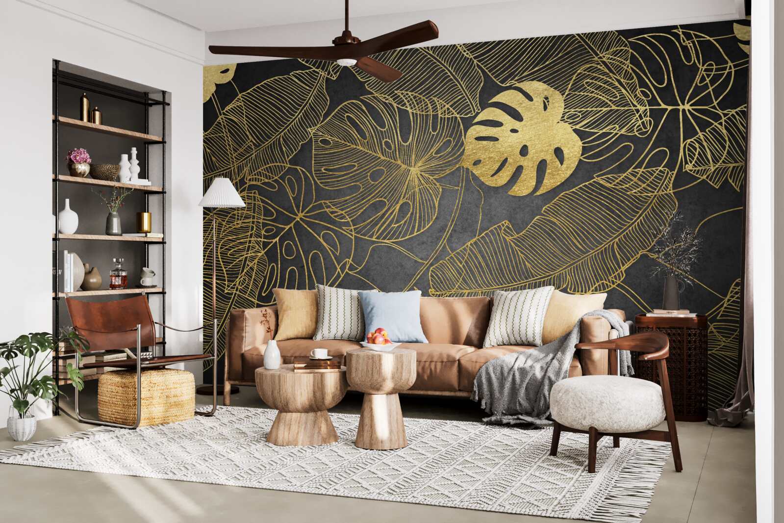 Papier peint les monstera ont des feuilles dont le contour correspond à la division dorée