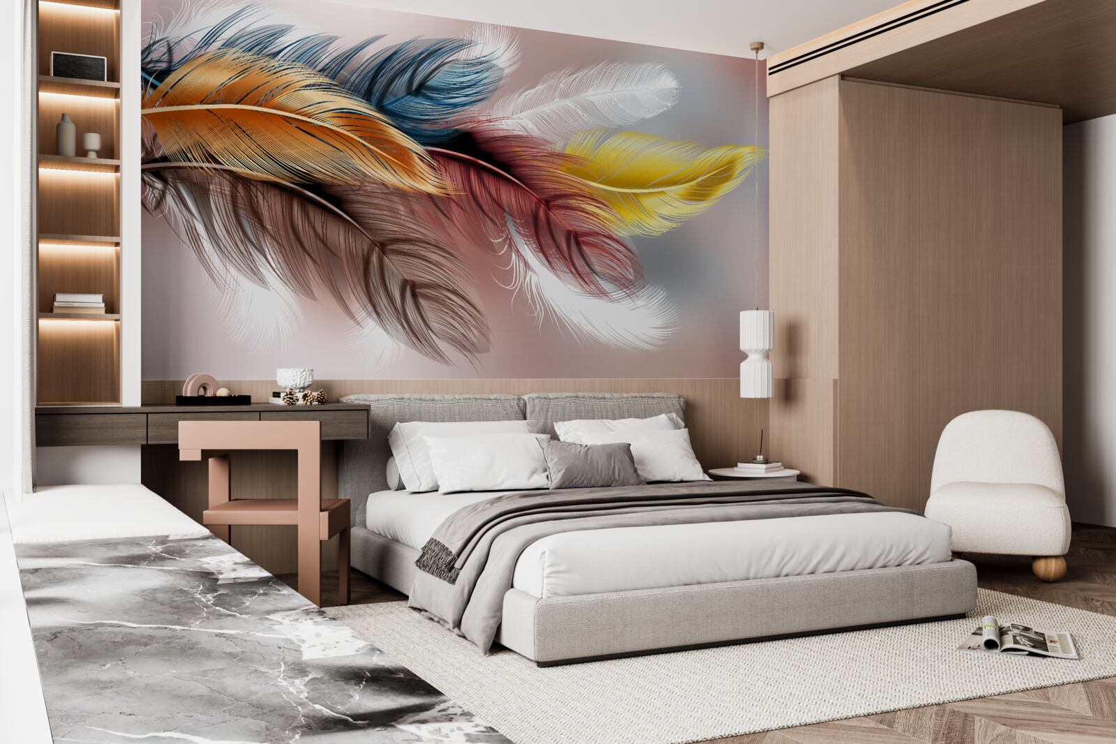 Papier peint plumage de différentes couleurs