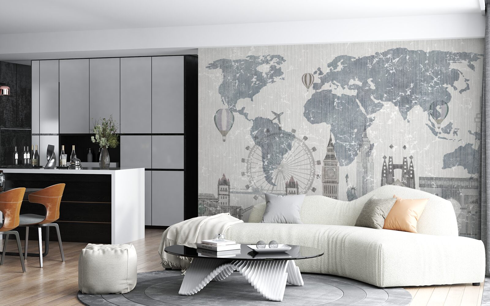 Papier peint carte du monde avec les points de repère de londres