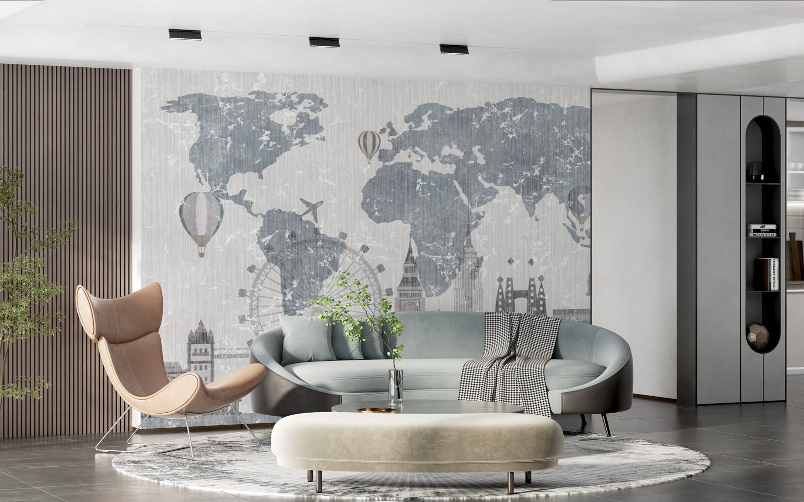 Papier peint carte du monde avec les points de repère de londres