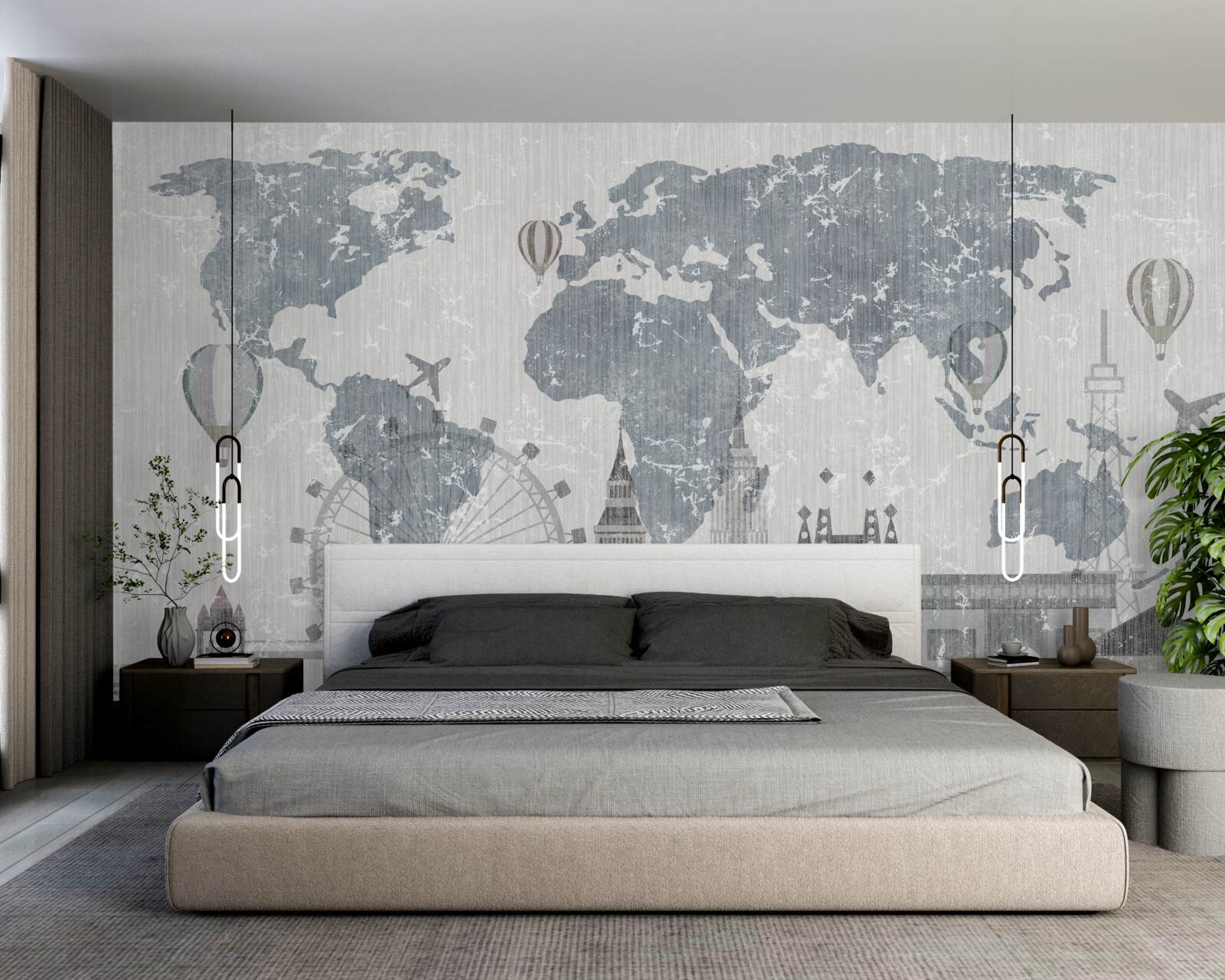 Papier peint carte du monde avec les points de repère de londres