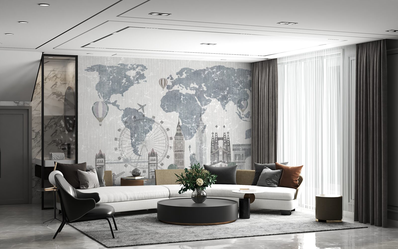 Papier peint carte du monde avec les points de repère de londres