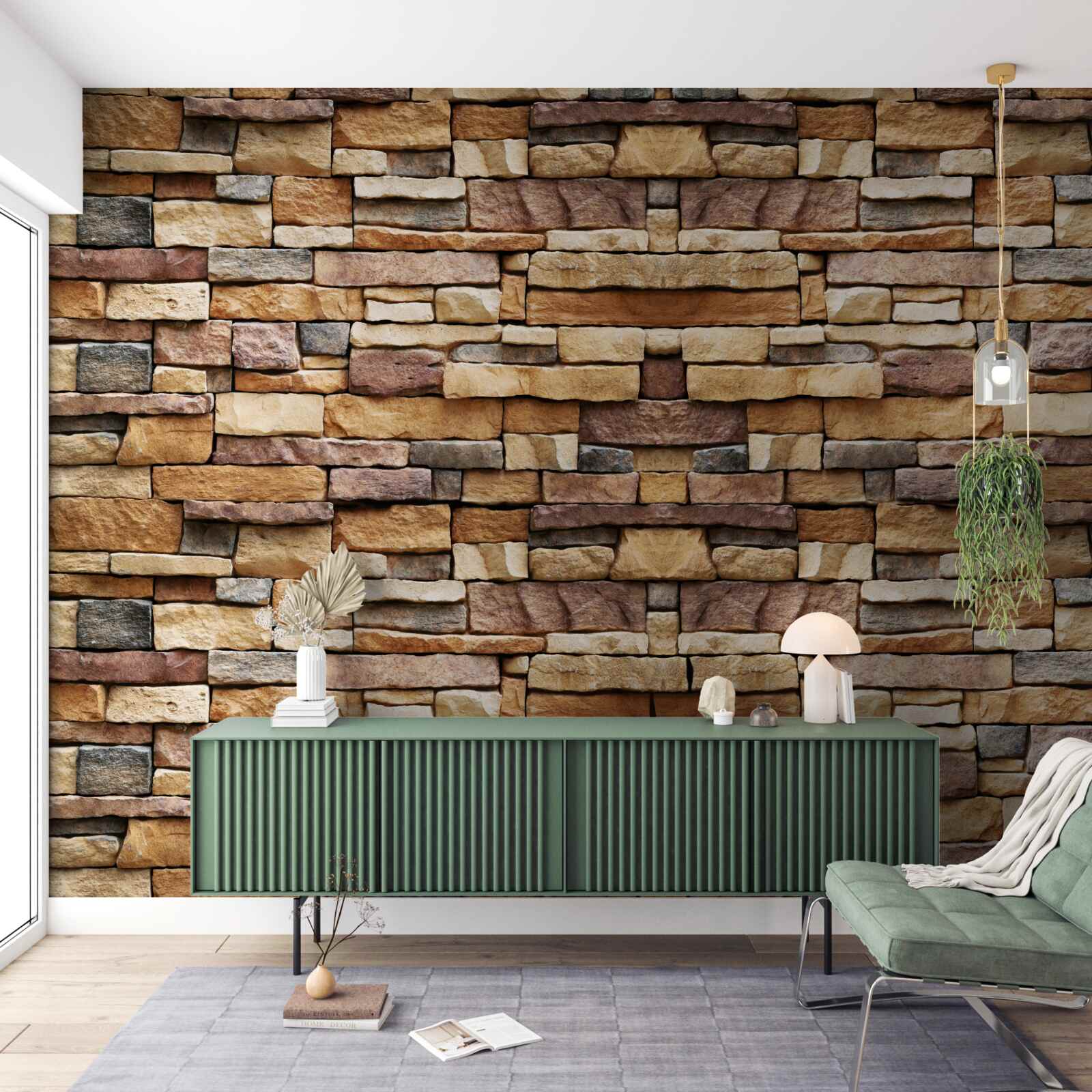 Papier peint Un mur composé de pierres multicolores