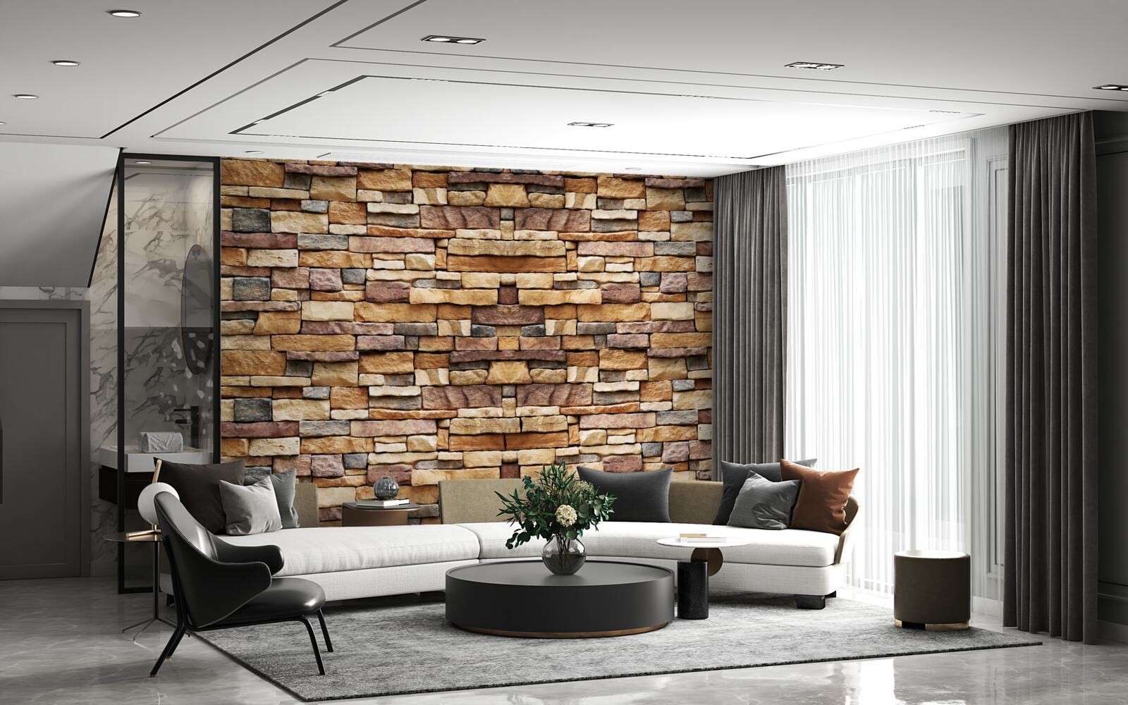 Papier peint Un mur composé de pierres multicolores