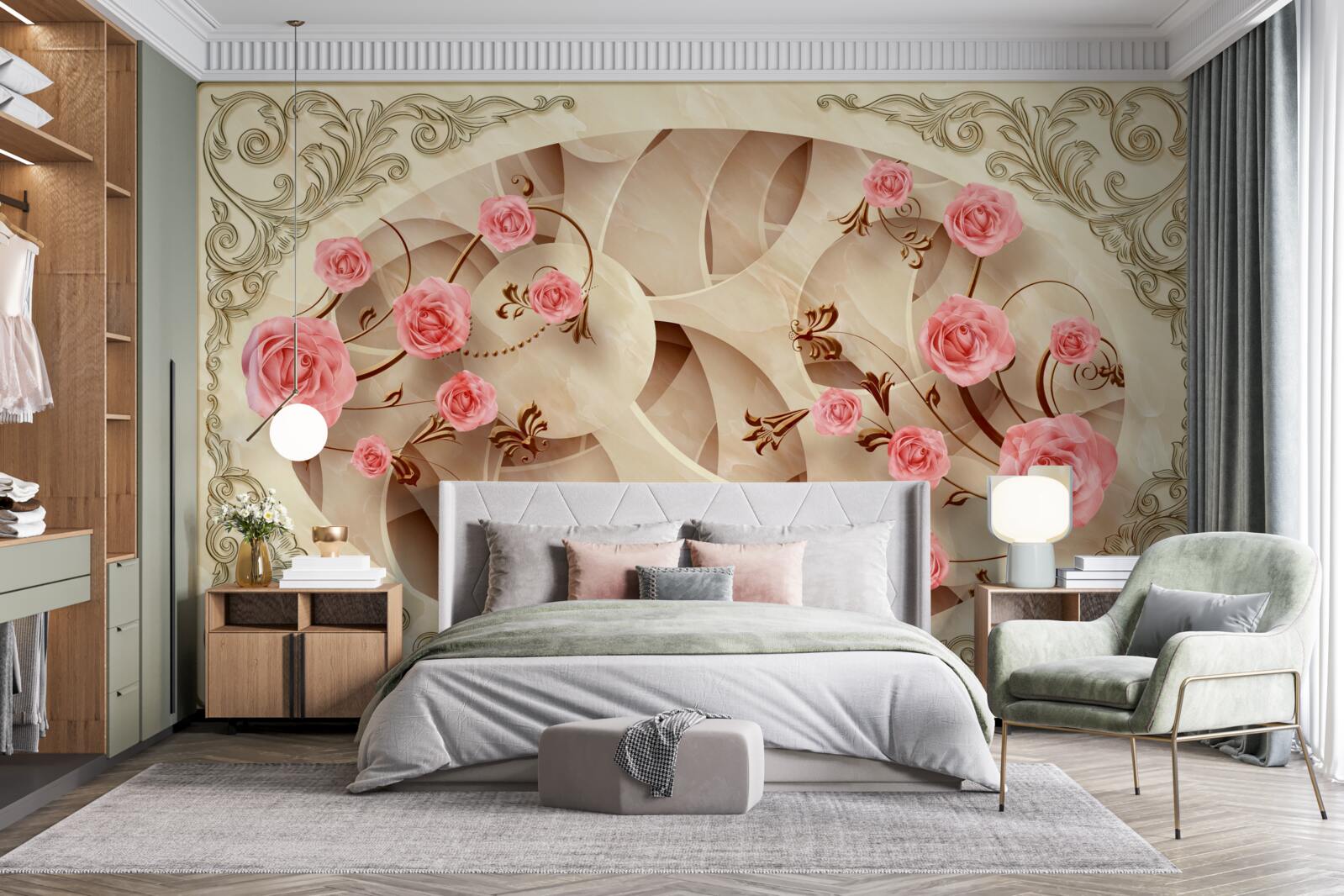 Papier peint les bourgeons du rosier ont poussé