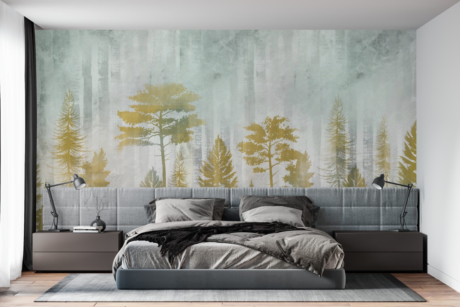 Papier peint l'automne dans la forêt enveloppée de brume