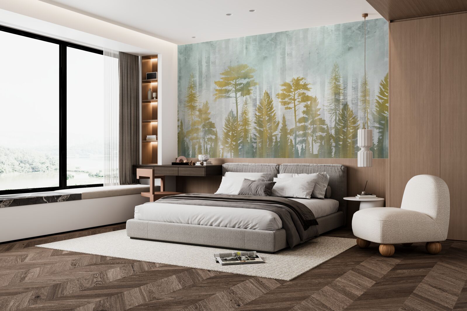 Papier peint l'automne dans la forêt enveloppée de brume