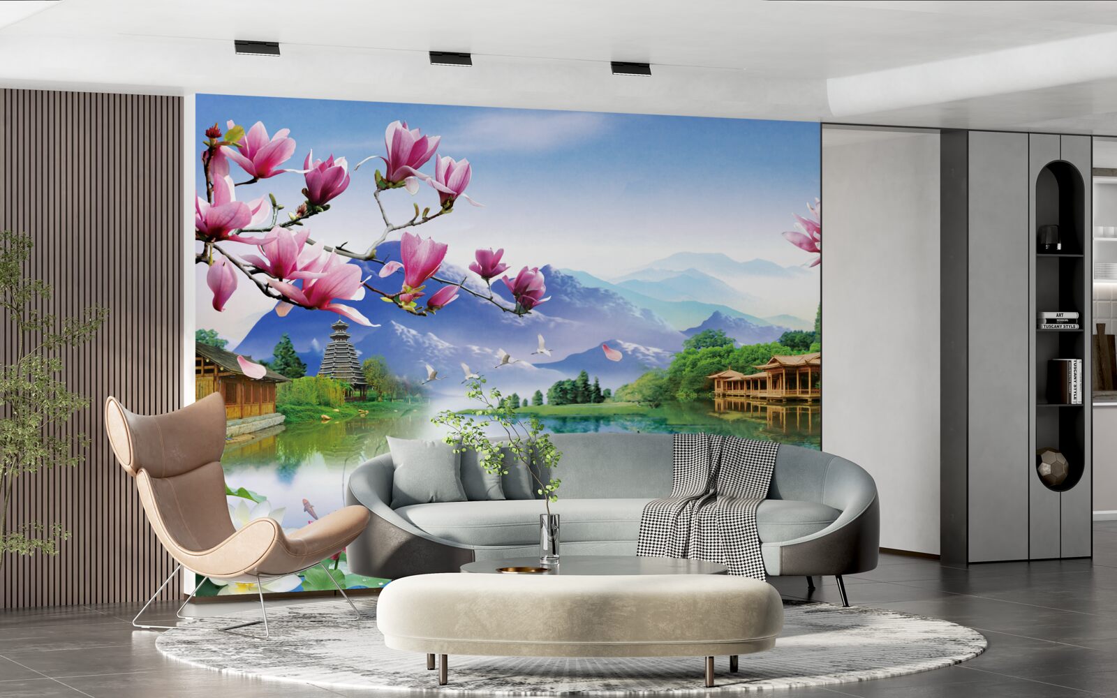 Papier peint magnifique vue panoramique sur le paysage de montagne et l'écoulement de la rivière