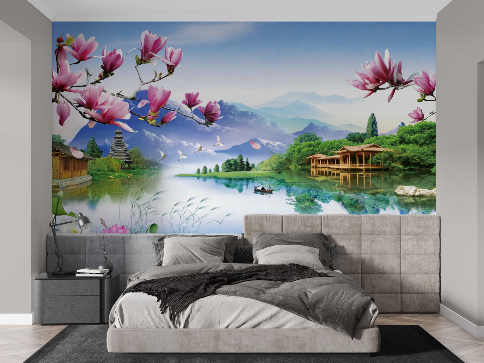 Papier peint magnifique vue panoramique sur le paysage de montagne et l'écoulement de la rivière