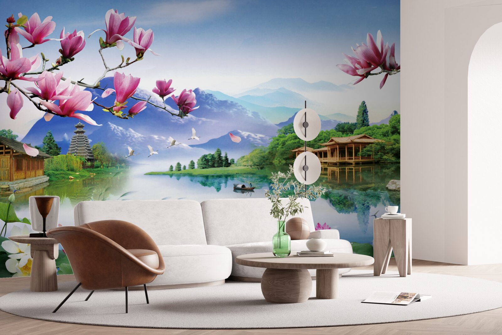 Papier peint magnifique vue panoramique sur le paysage de montagne et l'écoulement de la rivière