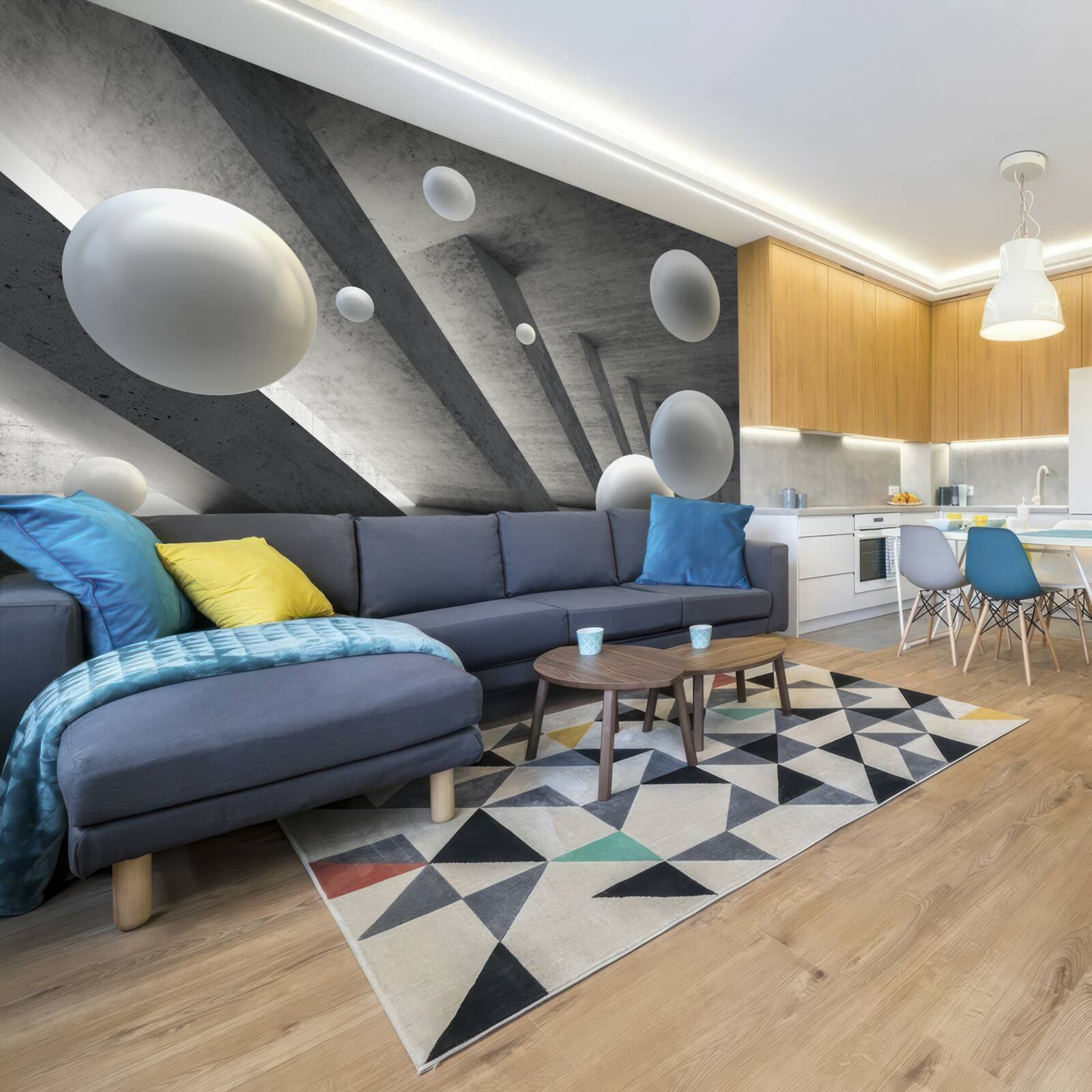 Papier peint des boules de blanc dans un passage en ciment