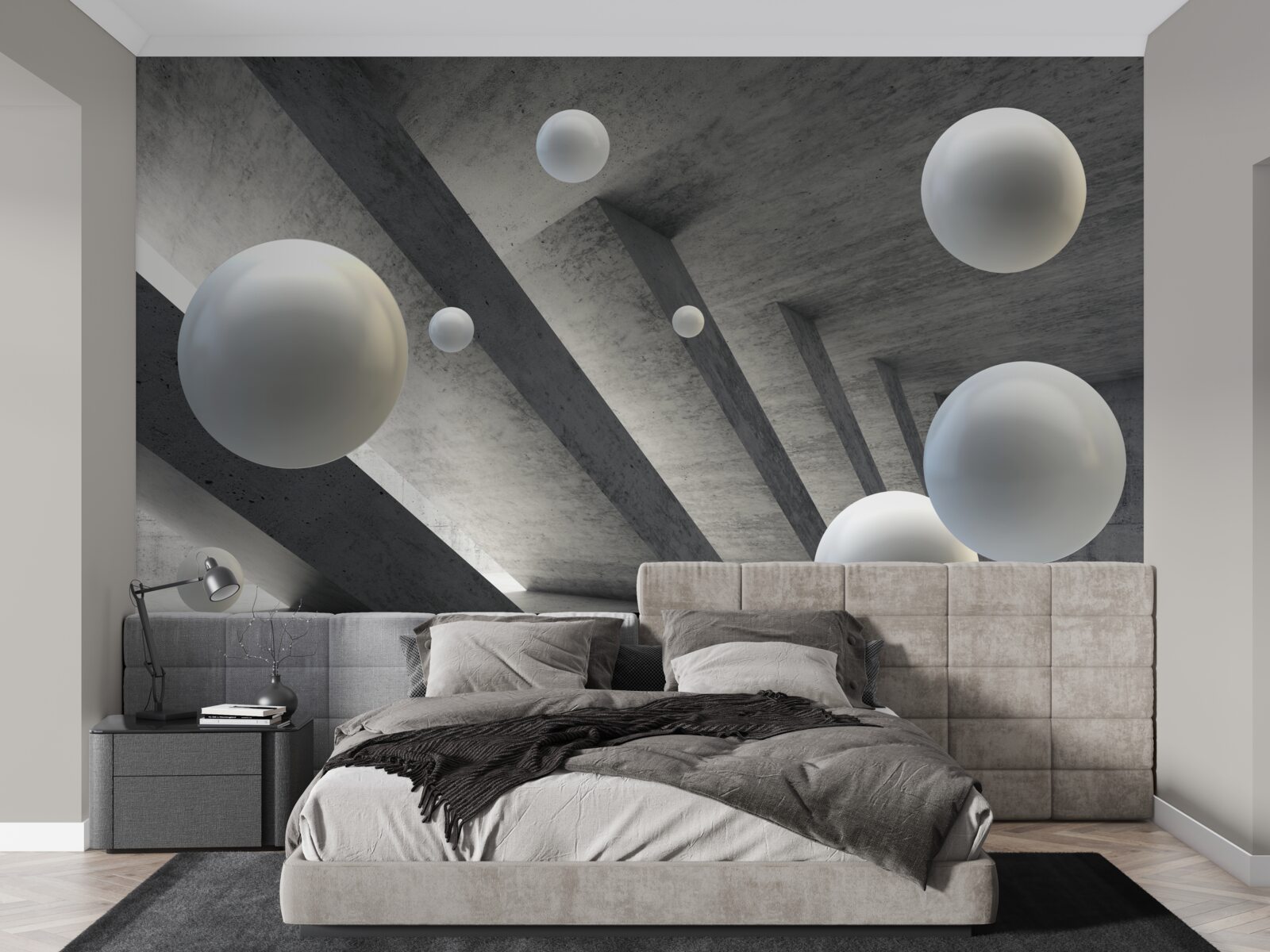 Papier peint des boules de blanc dans un passage en ciment