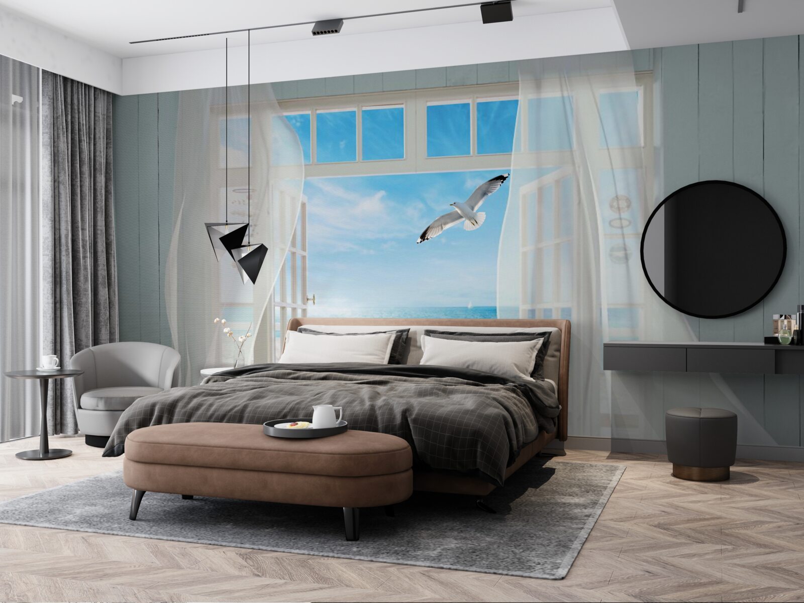 Papier peint la sortie, peinte en blanc comme la neige, mène à une côte sablonneuse