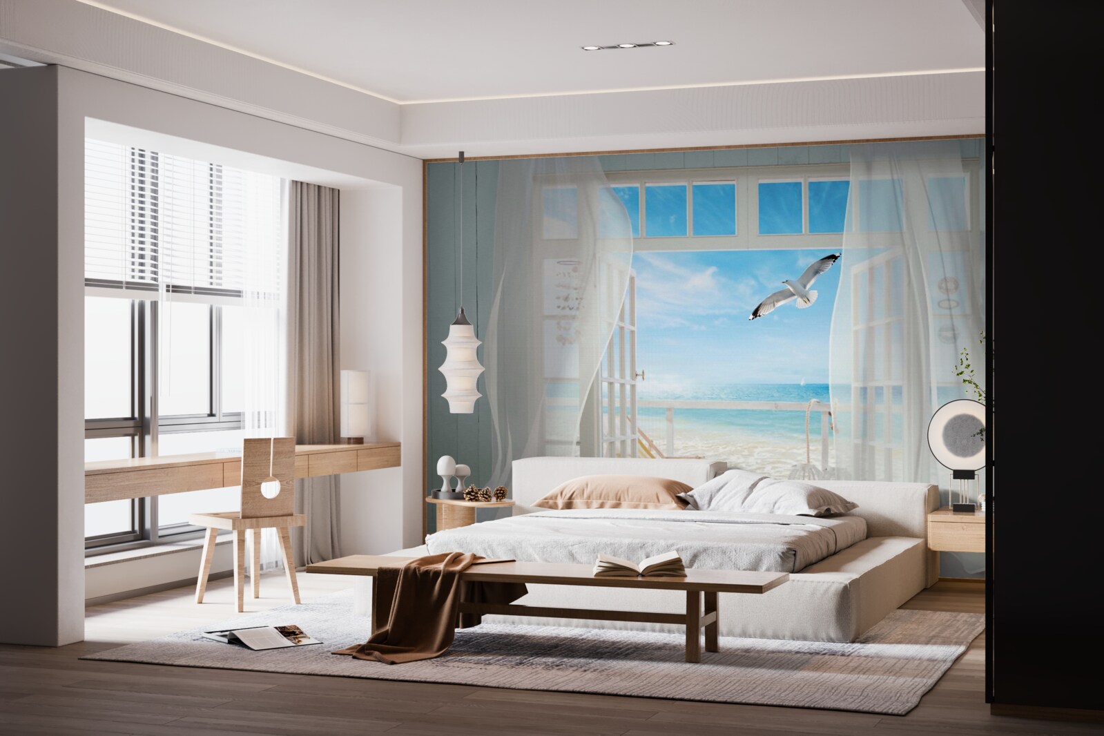 Papier peint la sortie, peinte en blanc comme la neige, mène à une côte sablonneuse