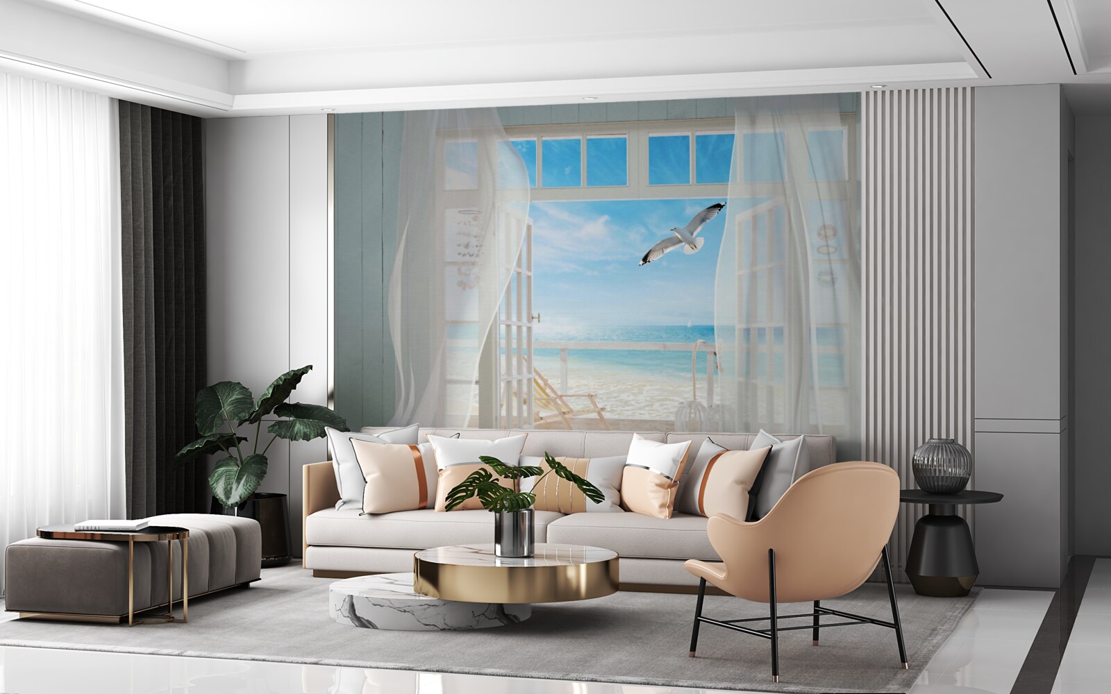 Papier peint la sortie, peinte en blanc comme la neige, mène à une côte sablonneuse