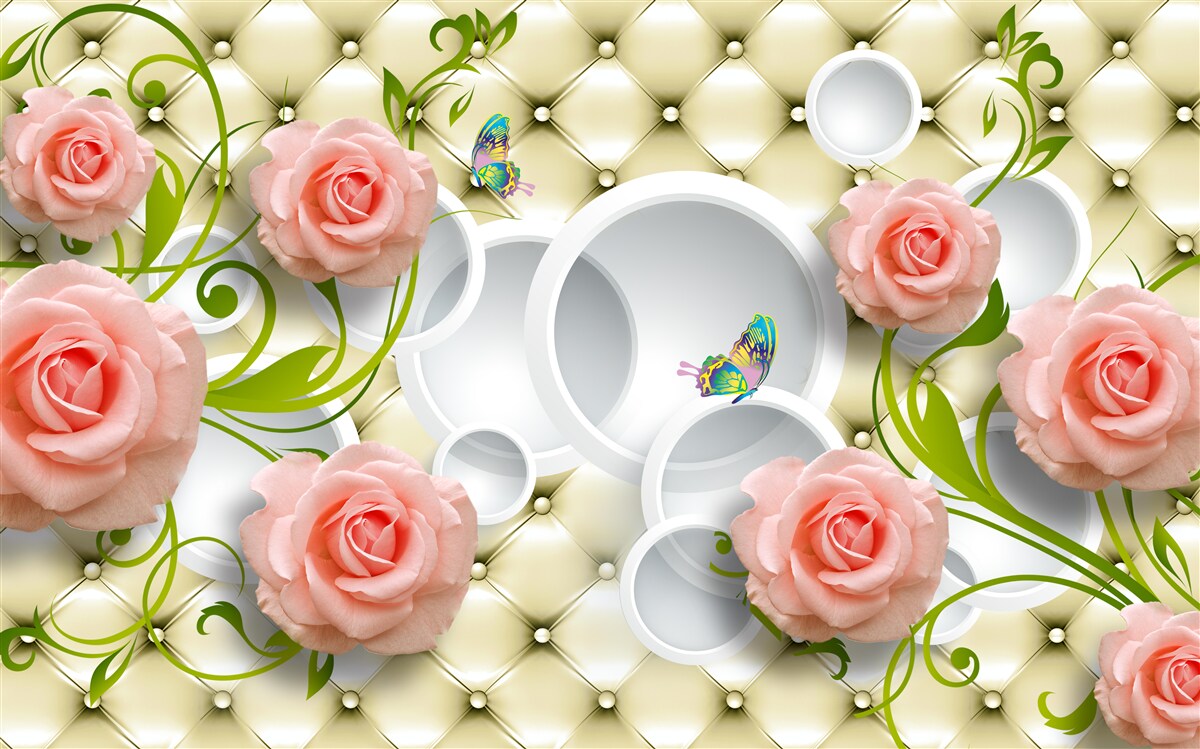 Papier peint roses roses tendres avec tiges vertes