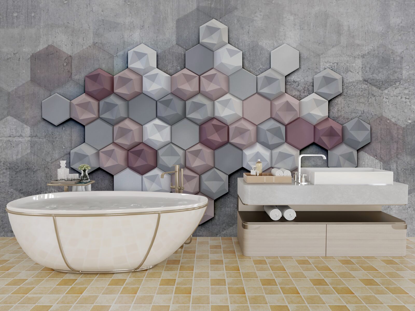 Papier peint structure cellulaire formée de pentagones