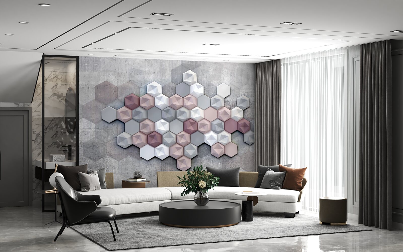 Papier peint structure cellulaire formée de pentagones