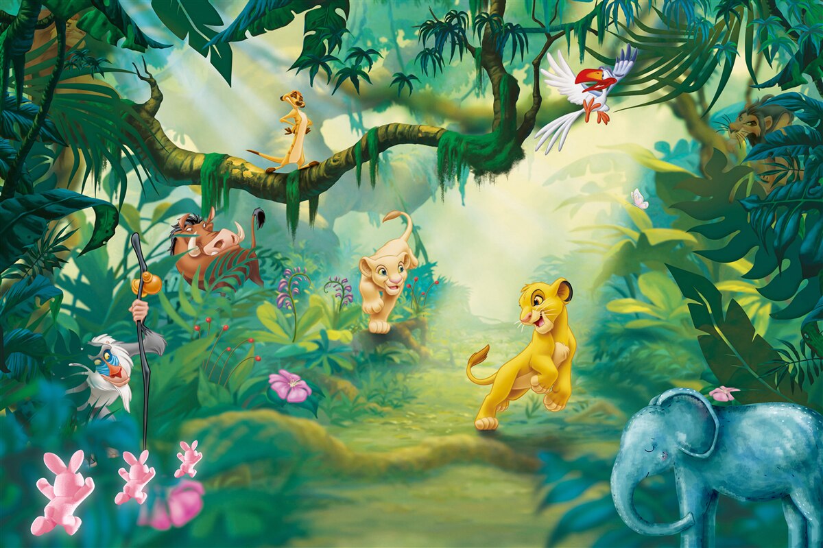 Papier peint le roi lion vit dans la jungle avec ses amis