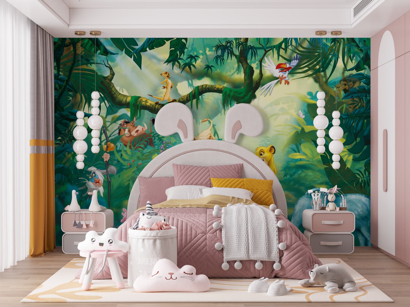 Papier peint le roi lion vit dans la jungle avec ses amis