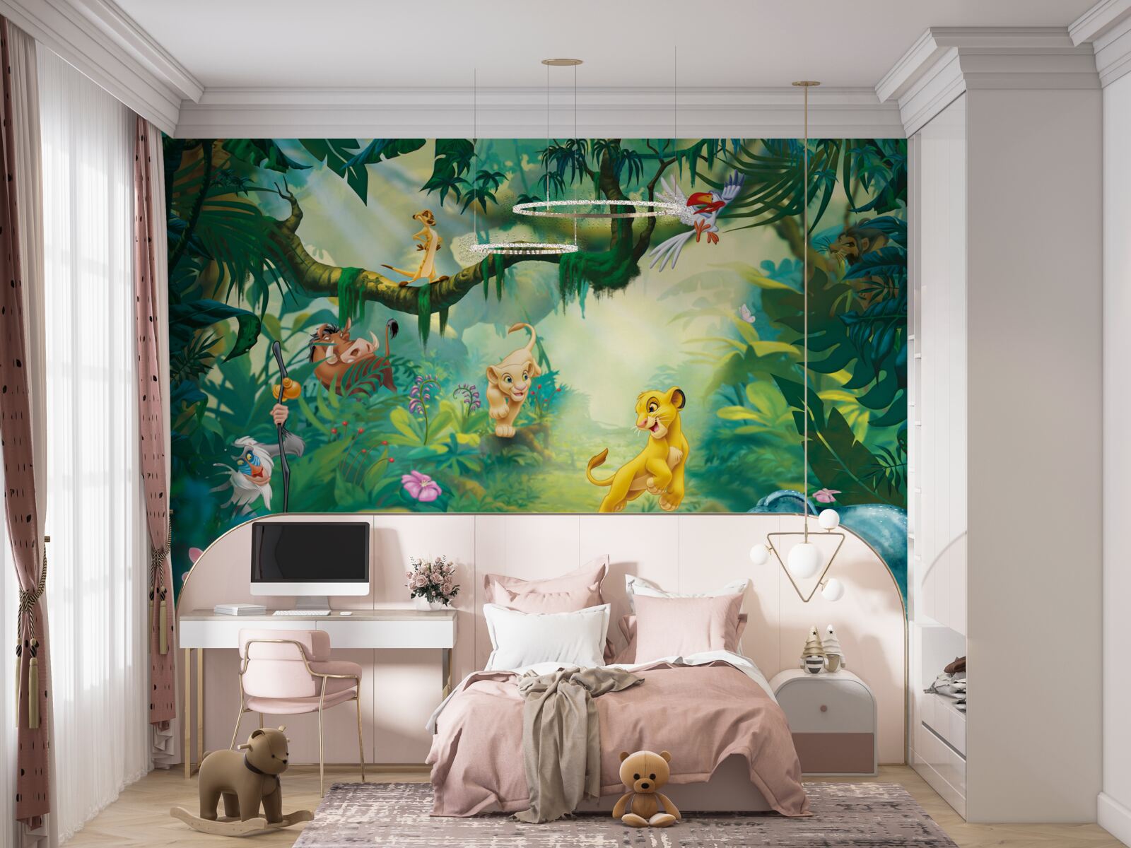 Papier peint le roi lion vit dans la jungle avec ses amis