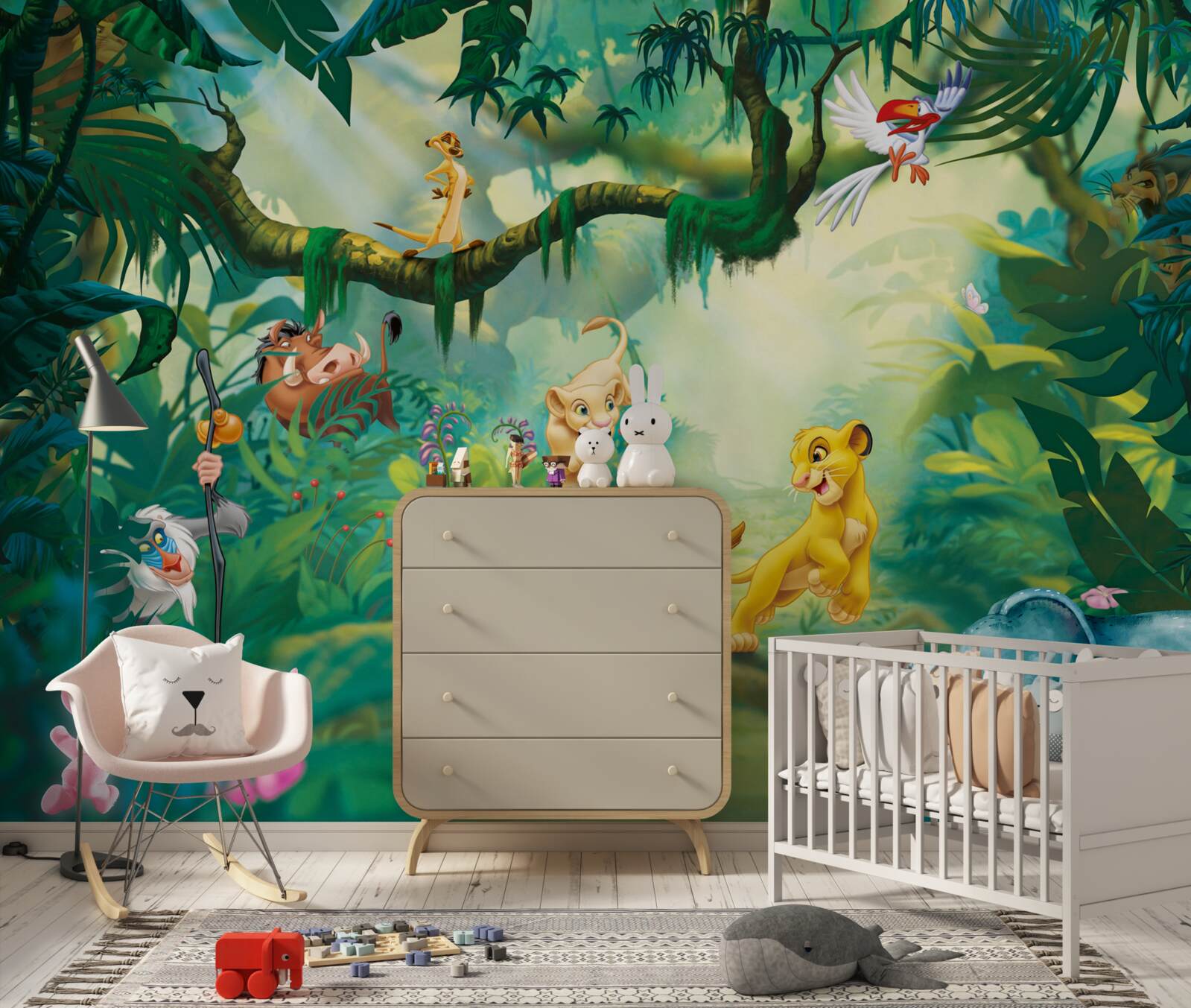 Papier peint le roi lion vit dans la jungle avec ses amis