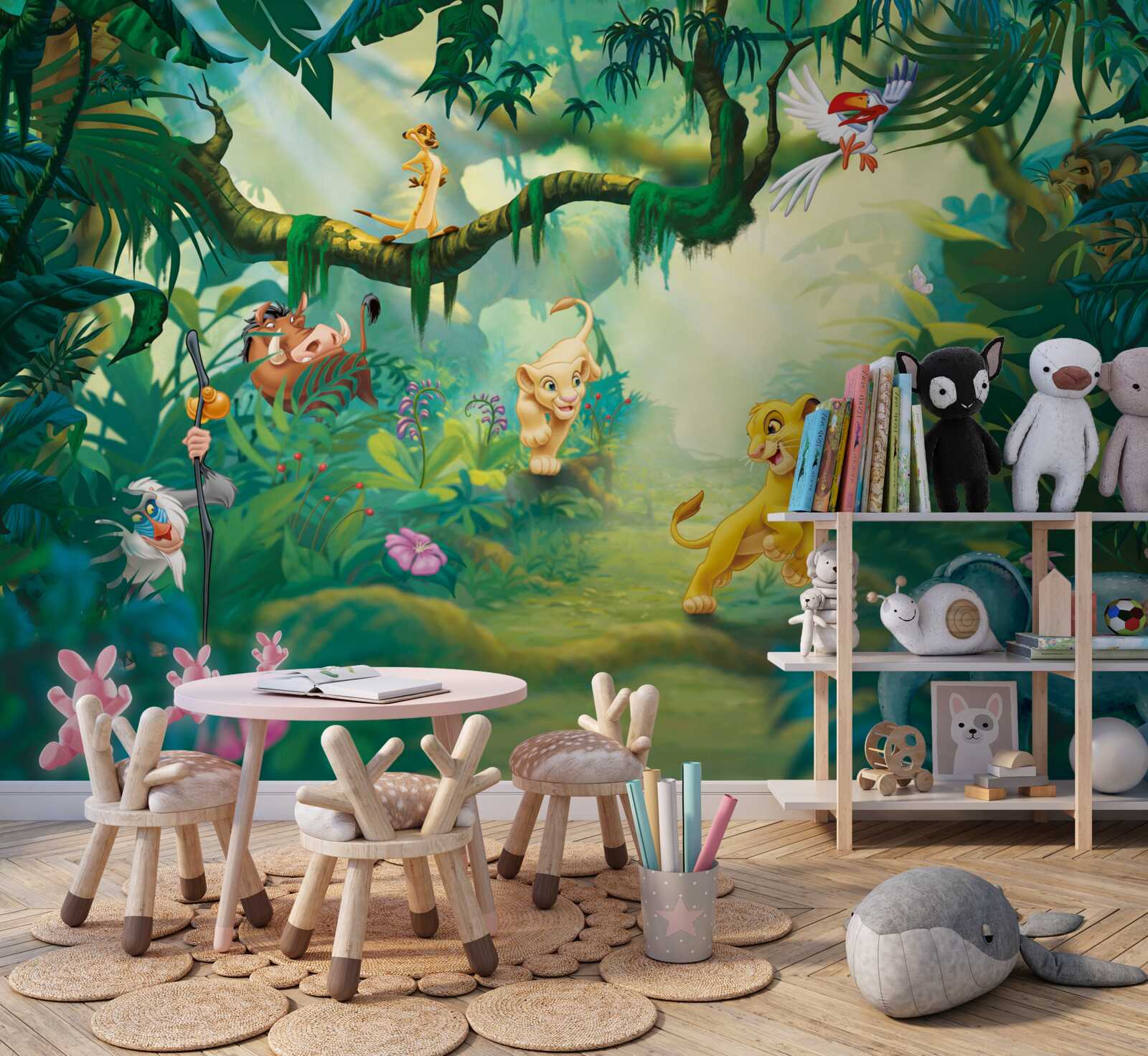 Papier peint le roi lion vit dans la jungle avec ses amis