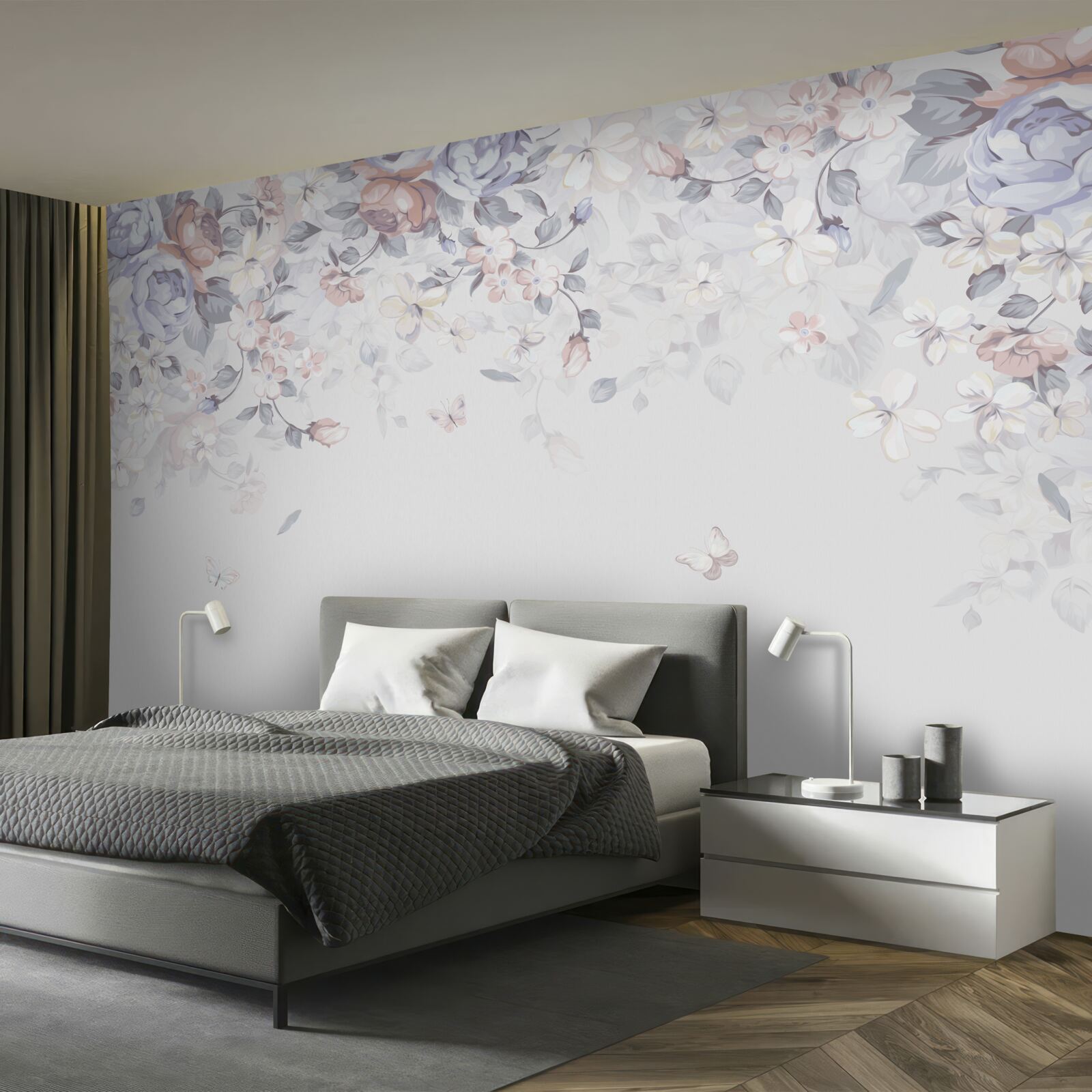 Papier peint le fond blanc est décoré de fleurs douces