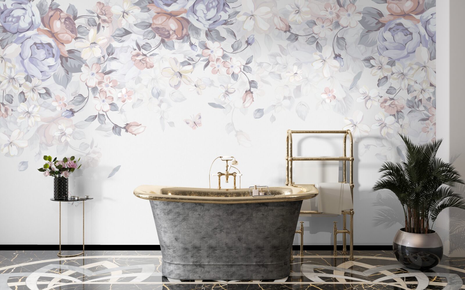 Papier peint le fond blanc est décoré de fleurs douces