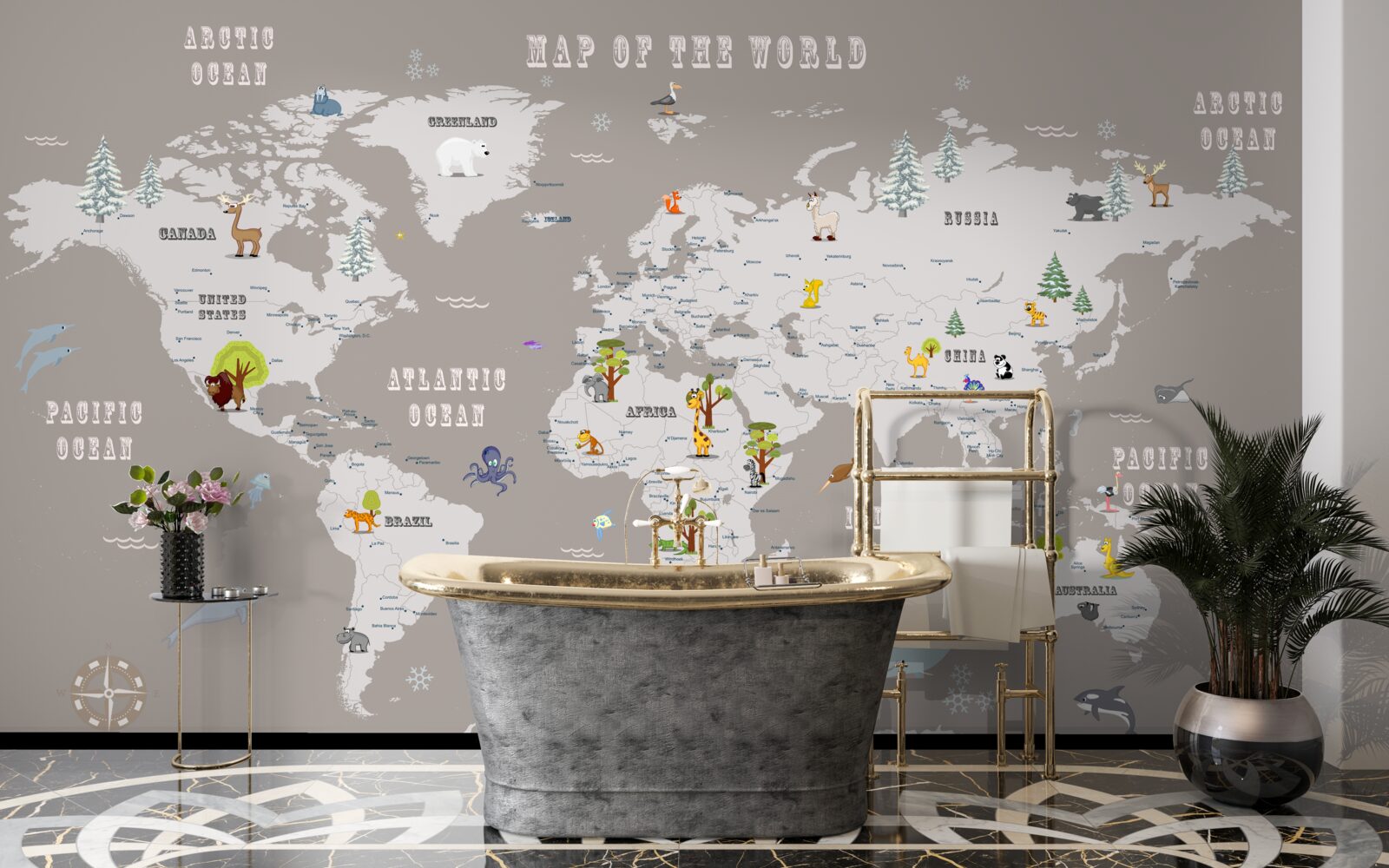 Papier peint les animaux dans l'atlas géographique de la planète