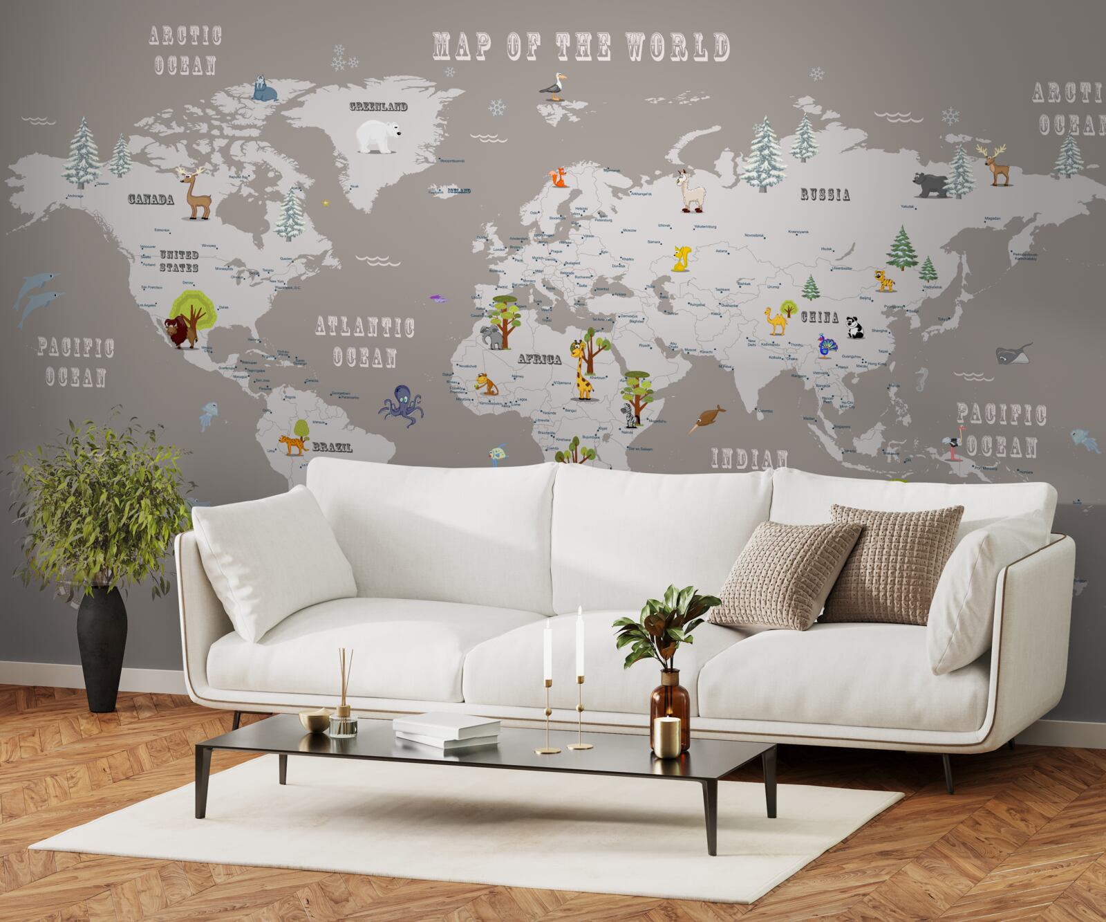 Papier peint les animaux dans l'atlas géographique de la planète