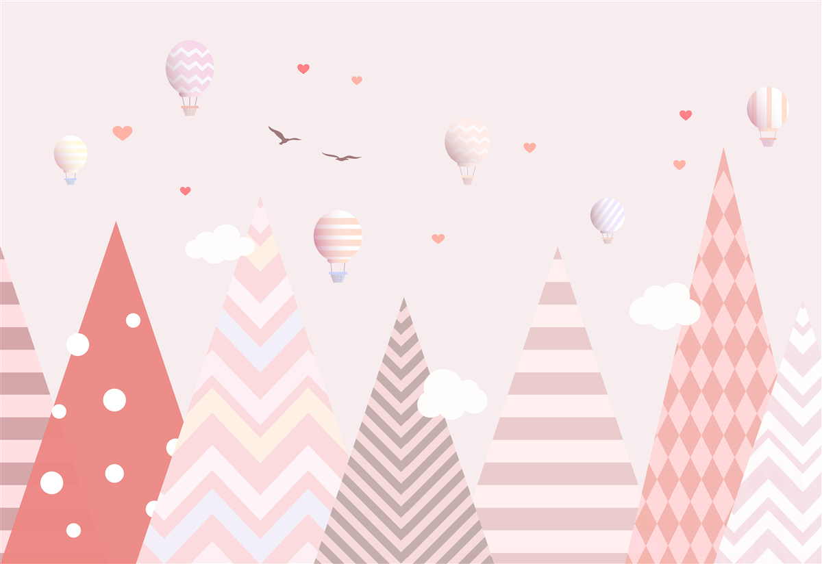 Papier peint montagnes roses décorées de ballons