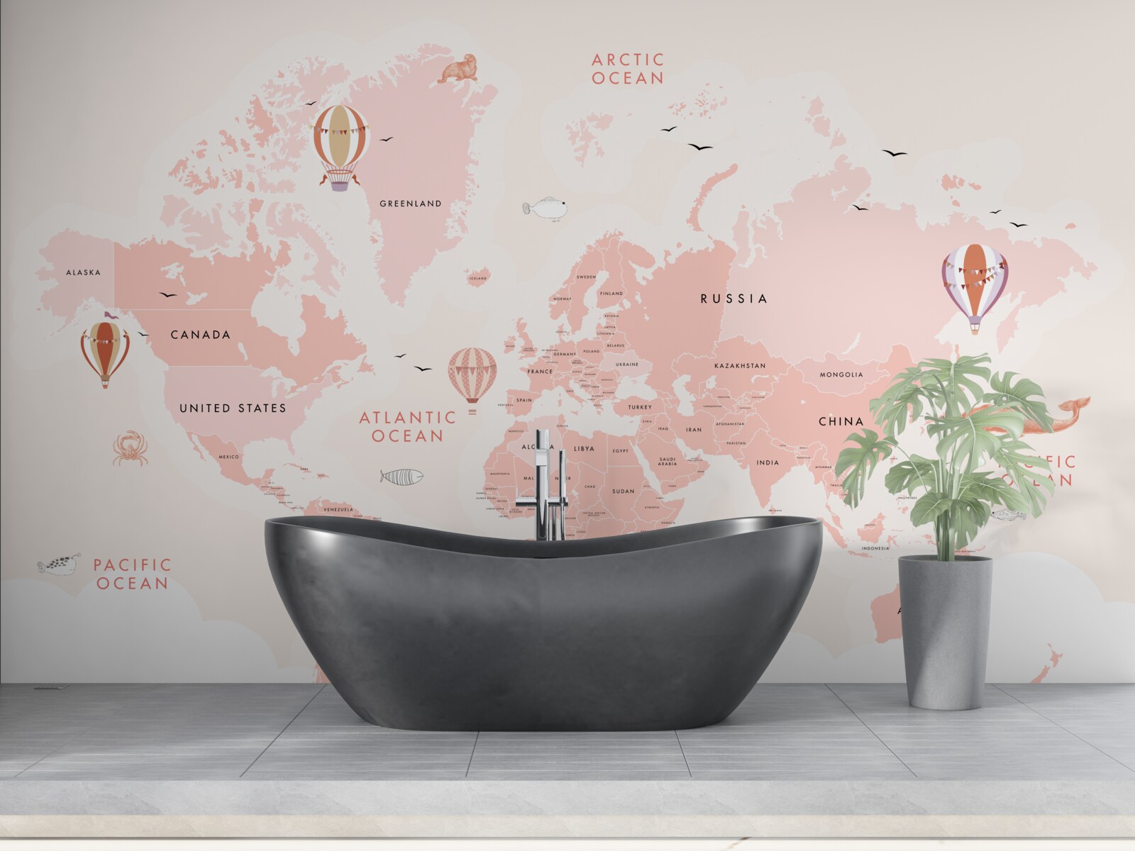 Papier peint atlas des planètes présenté dans une palette de couleurs roses