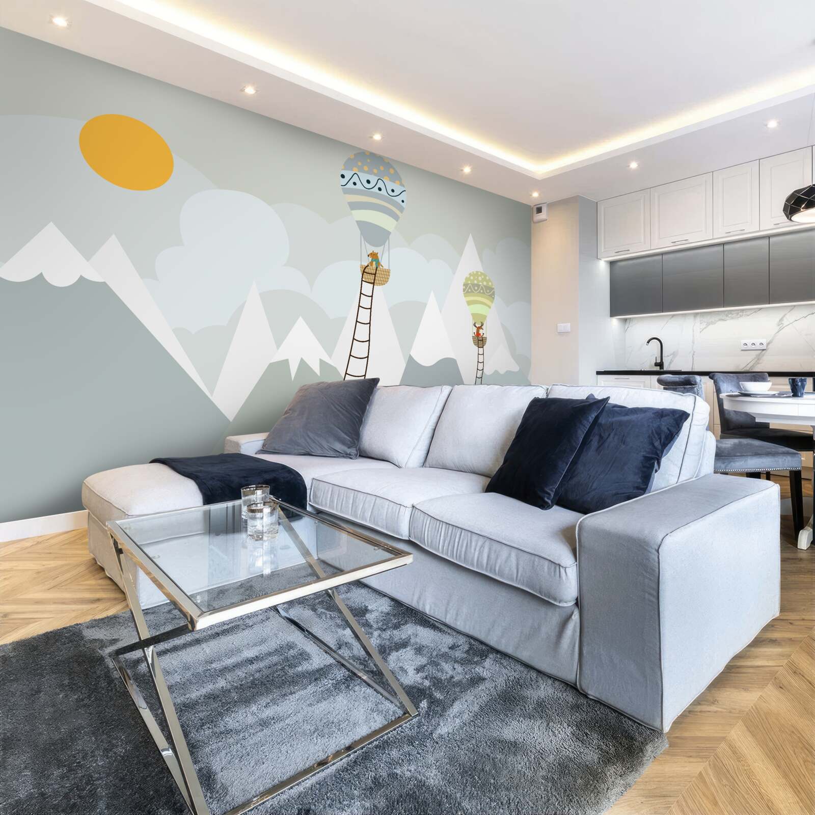 Papier peint des êtres biologiques emballés dans des ballons entourés de montagnes