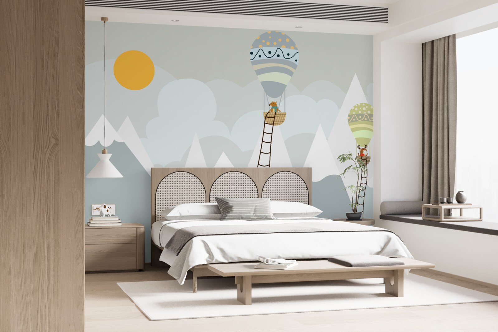 Papier peint des êtres biologiques emballés dans des ballons entourés de montagnes