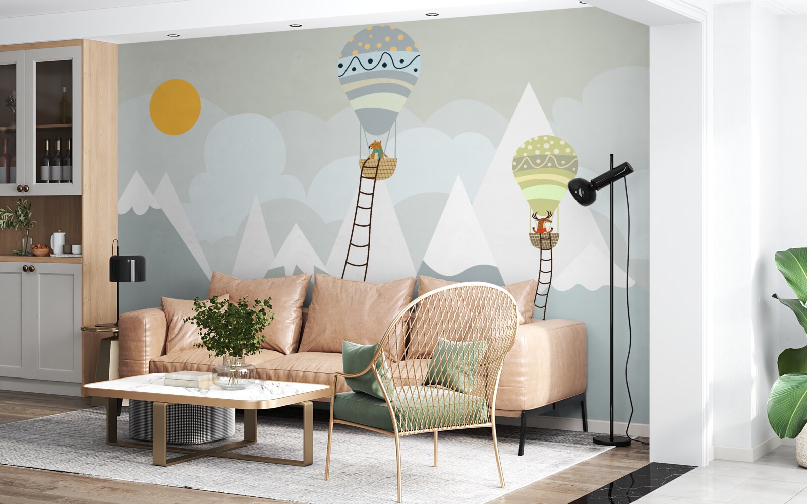 Papier peint des êtres biologiques emballés dans des ballons entourés de montagnes