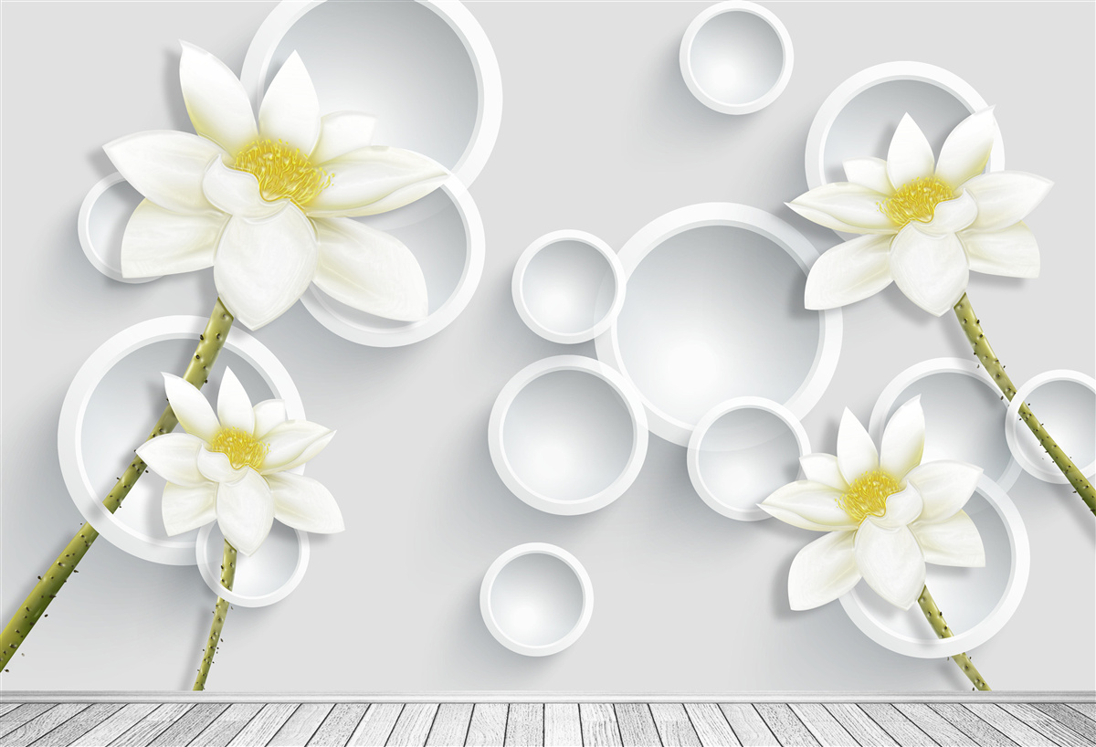 Papier peint les fleurs sont blanches avec un centre jaune