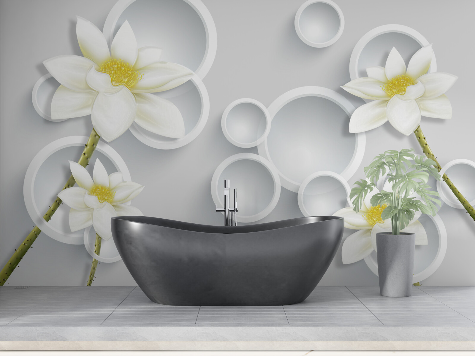 Papier peint les fleurs sont blanches avec un centre jaune