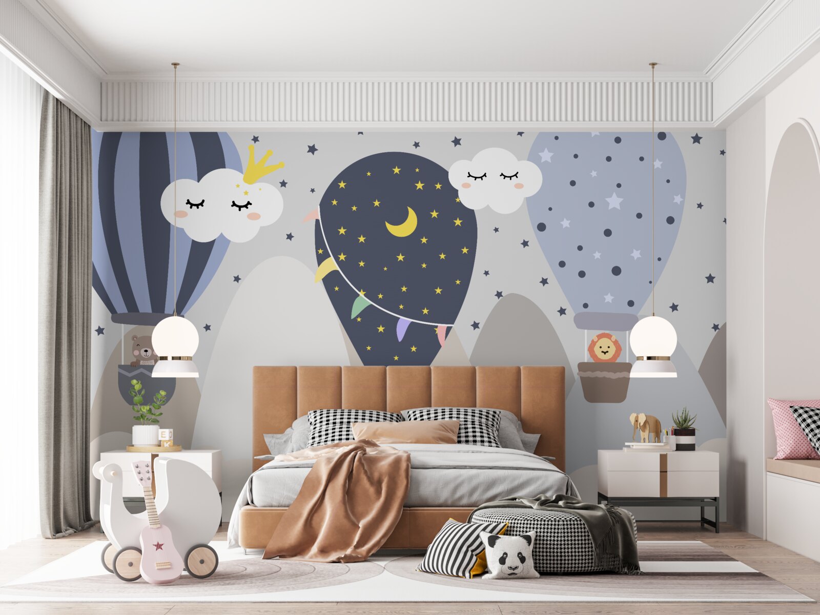 Papier peint animaux volant dans des ballons