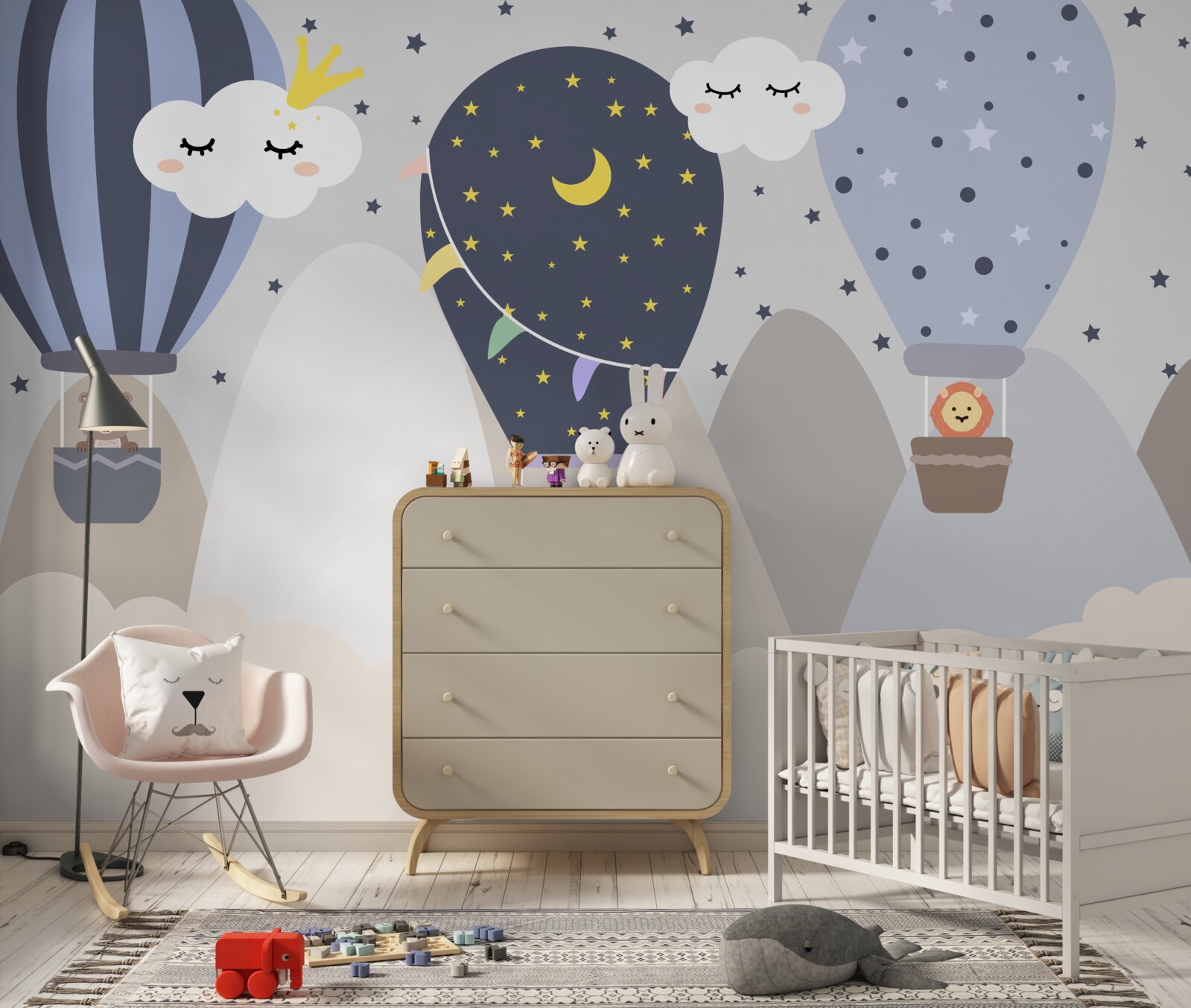 Papier peint animaux volant dans des ballons