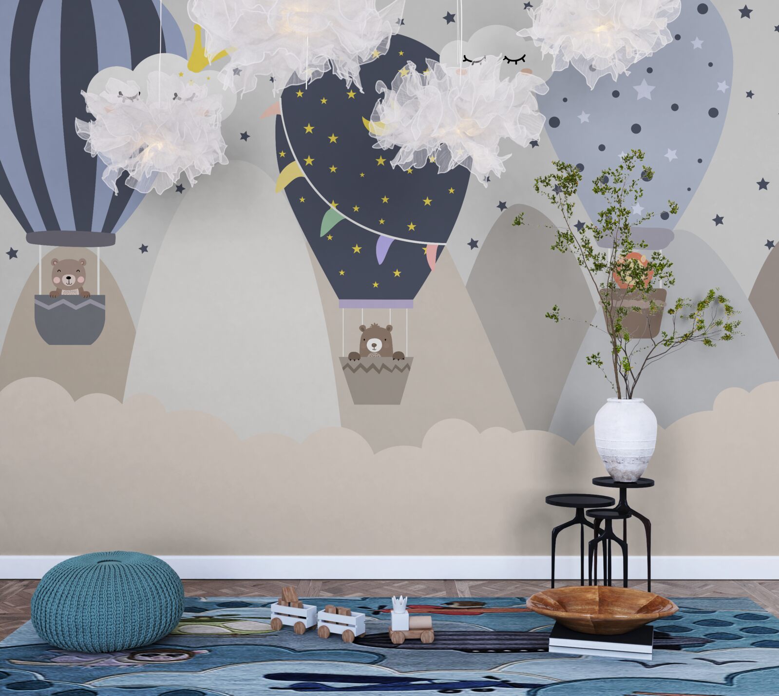 Papier peint animaux volant dans des ballons