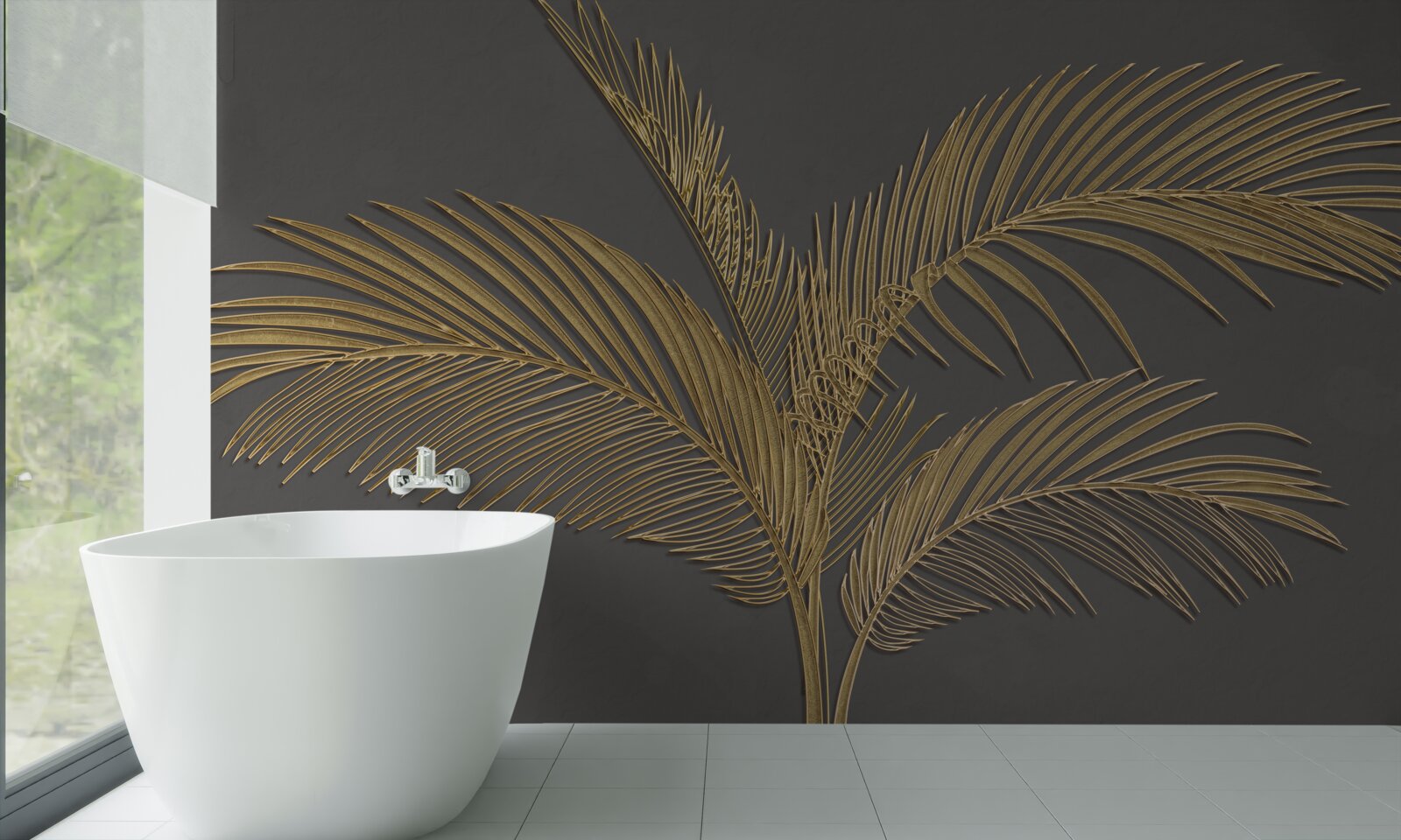 Papier peint feuilles de plumes brunes sur fond gris