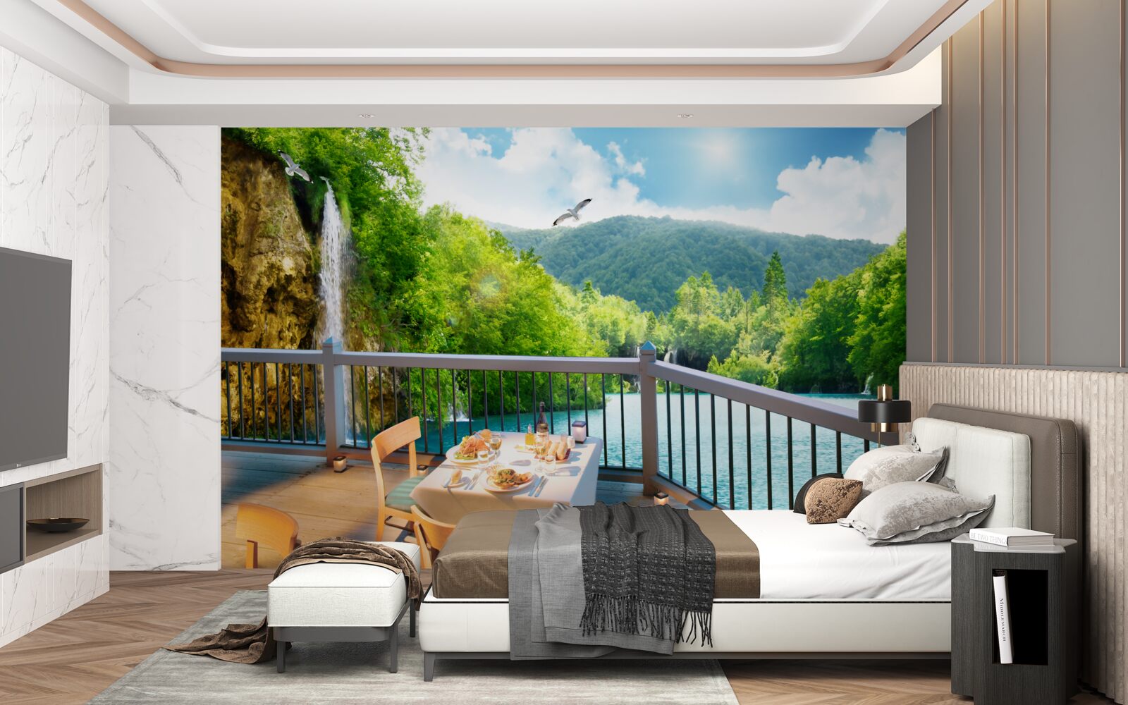 Papier peint Petit-déjeuner dans un paysage époustouflant