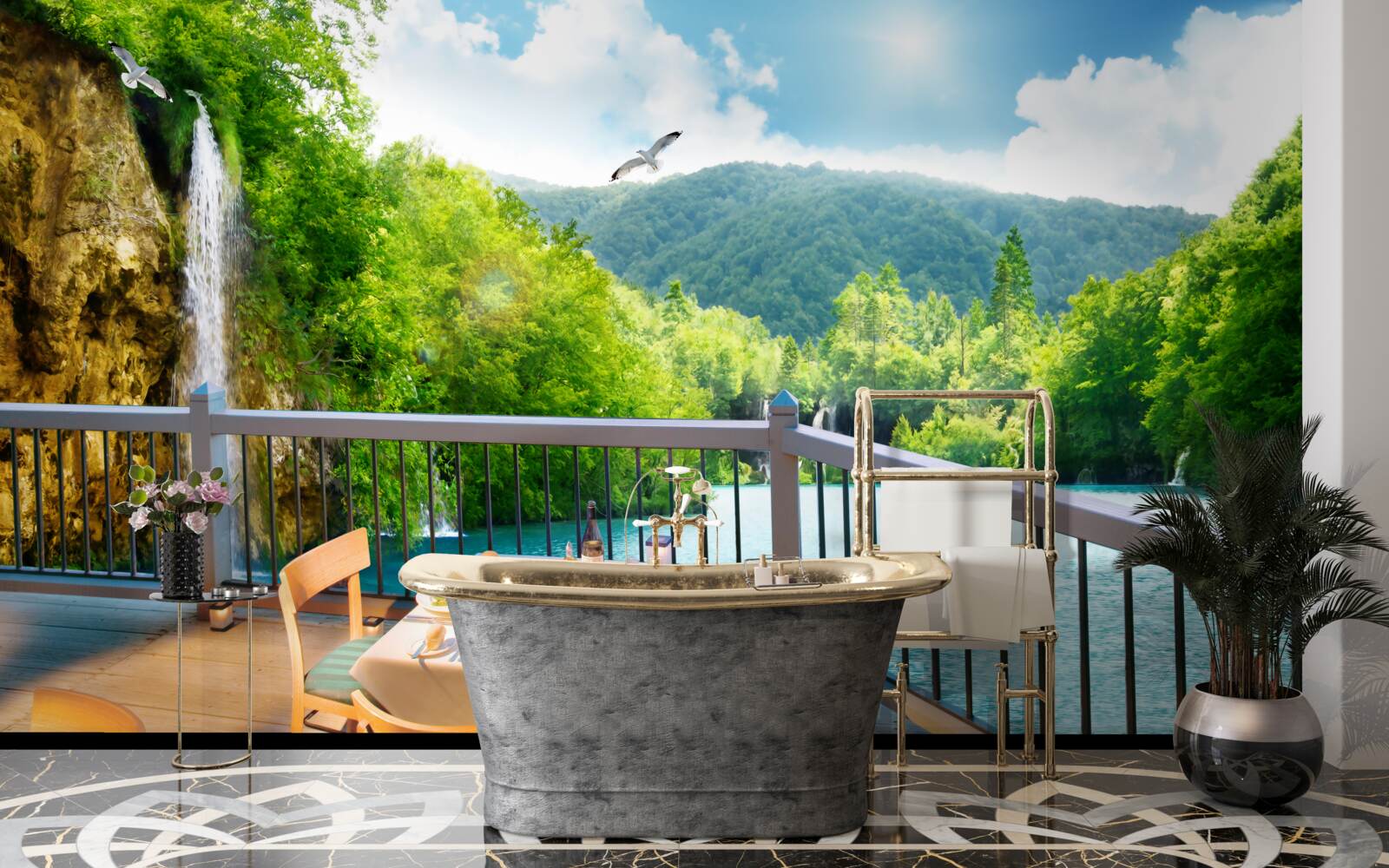 Papier peint Petit-déjeuner dans un paysage époustouflant