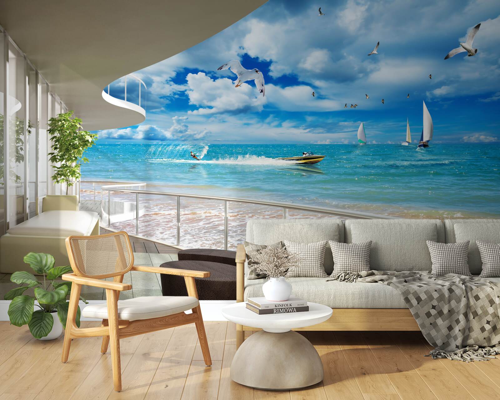 Papier peint vue sur la mer et gazebo moderne